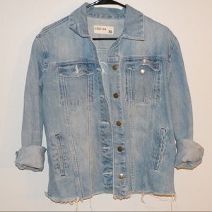 Oversized Distressed Light Blue Denim Jacket